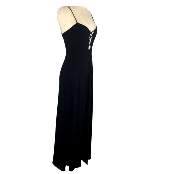 Black Crisscross Lattice Plunge Spaghetti Strap Body-Con Maxi Dress Wild Daisy - Picture 5 of 10